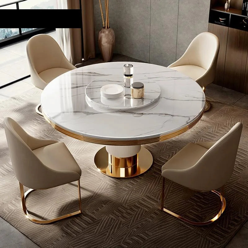 Luxury Round Marble Dining Table with Gold Frame 6-10 people