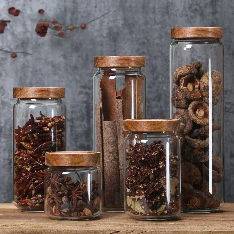 Modern Retro Glass Canister Set's with Airtight Wooden Lids