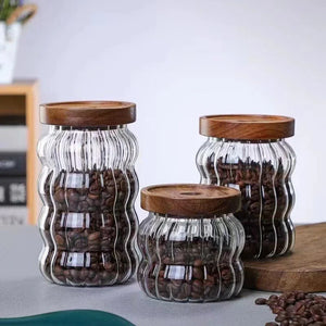 3-Piece high-quality Borosilicate Glass Kitchen Canister Set – With Wooden Lids