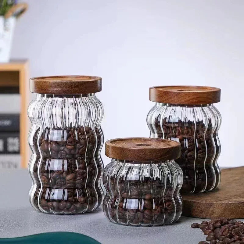3-Piece high-quality Borosilicate Glass Kitchen Canister Set – With Wooden Lids
