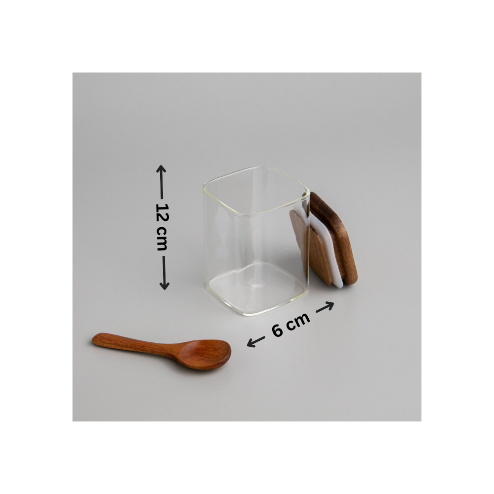 Square Glass Spice Jars with Acacia Wood Lid – Airtight Pantry Storage (180ml / 360ml / 800ml) | Packs of 6, or 12pk