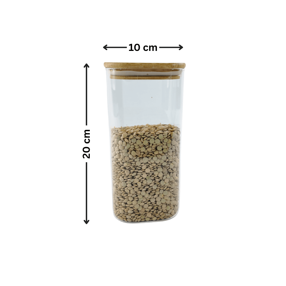 1250ml Square Glass Storage Jar with Airtight Bamboo Lid – Pantry Food Container