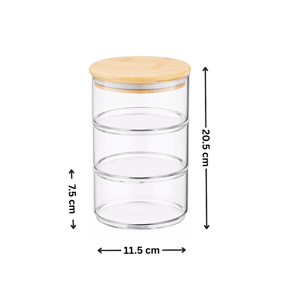 Stackable Round Bamboo Glass Jar – 450ml Airtight Pantry & Bathroom Storage