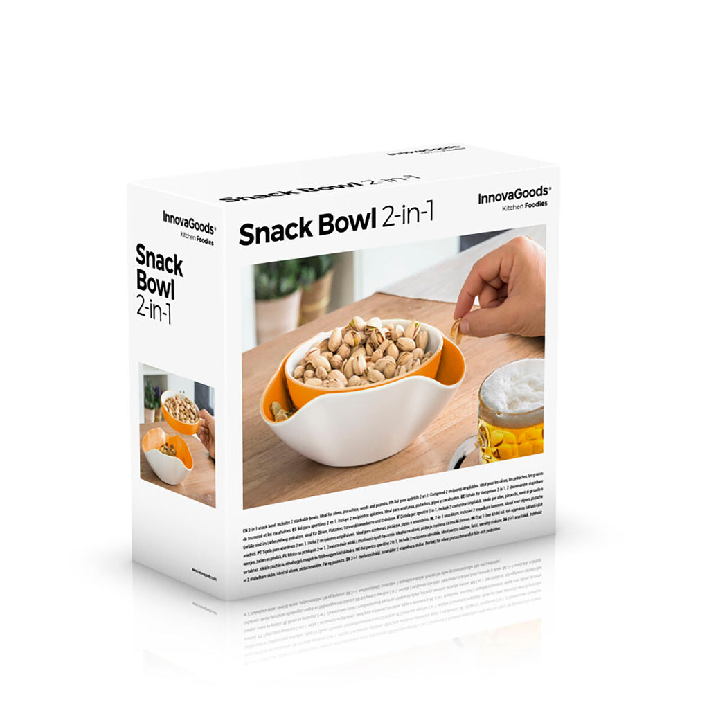InnovaGoods 2-in-1 Snack Bowl Set – Stackable Double Bowl for Snacks & Waste Separation (2 Pieces)