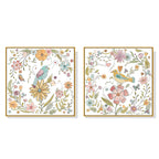 Wall Art 100cmx100cm Floral birds 2 Sets Gold Frame Canvas-0