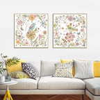 Wall Art 100cmx100cm Floral birds 2 Sets Gold Frame Canvas-1