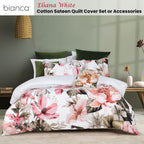 Queen White Floral Cotton Sateen Quilt Cover Set – Premium Designer Bedding, Soft & Elegant