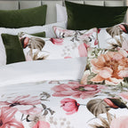 Queen White Floral Cotton Sateen Quilt Cover Set – Premium Designer Bedding, Soft & Elegant