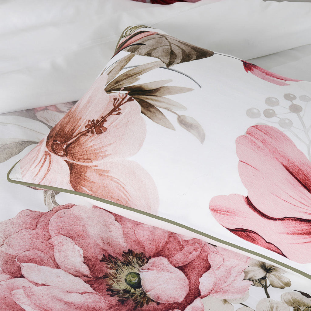 Queen White Floral Cotton Sateen Quilt Cover Set – Premium Designer Bedding, Soft & Elegant