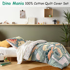 Dino Mania Green Cotton Quilt Cover Set – Single Size