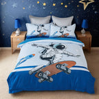 Astronaut on Skateboard Quilt Cover Set King Single – Space Adventure Bedding for Kids