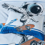 Astronaut on Skateboard Quilt Cover Set King Single – Space Adventure Bedding for Kids