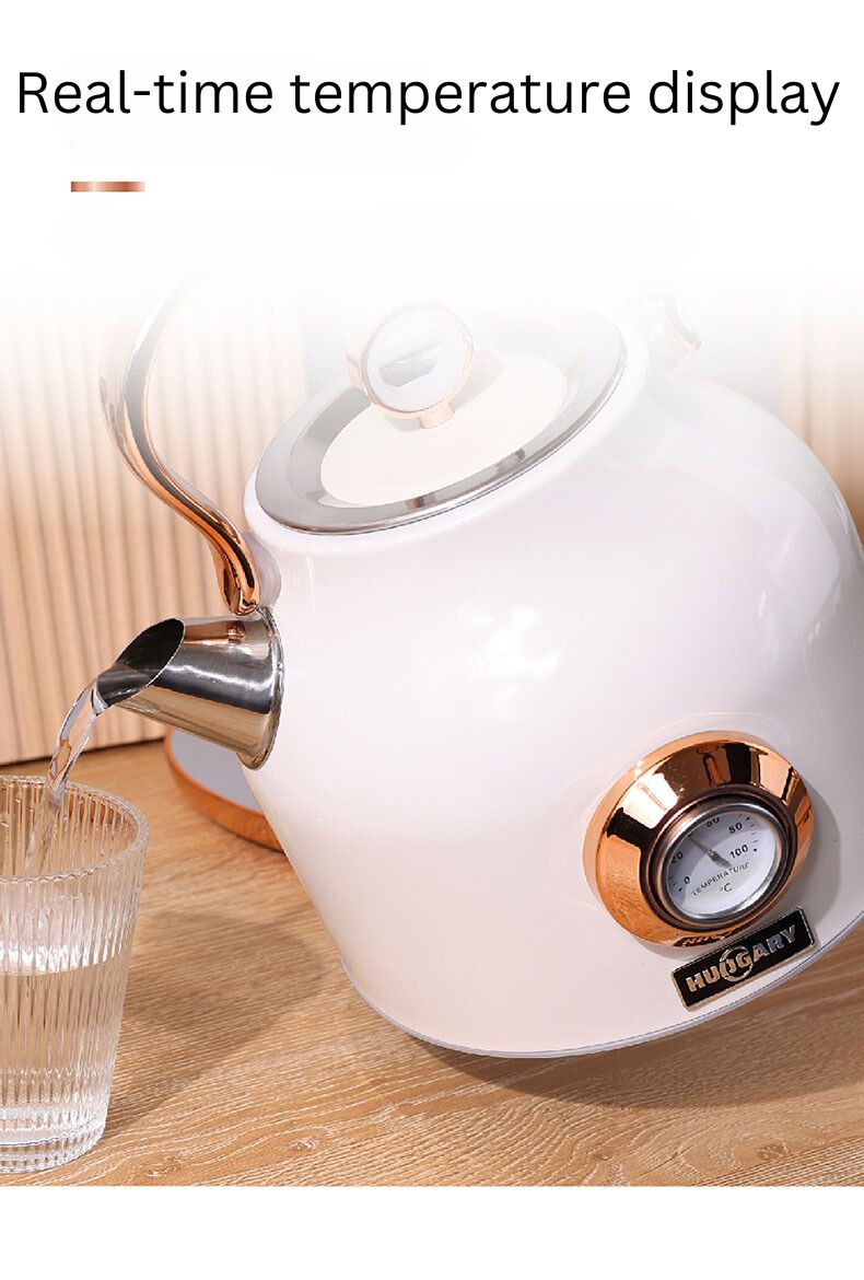 Electric Kettle with Temperature Display 1.7L – Fast Boil, Stainless Steel, Auto Shut-Off, Golden Handle, Modern Kitchen Design