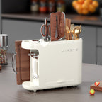 White Multifunctional Kitchen Knife Rack - Storage Organizer with Built-in Knife Sharpener, for Knives, Chopsticks, Cutting Boards, and Pot Lids-0