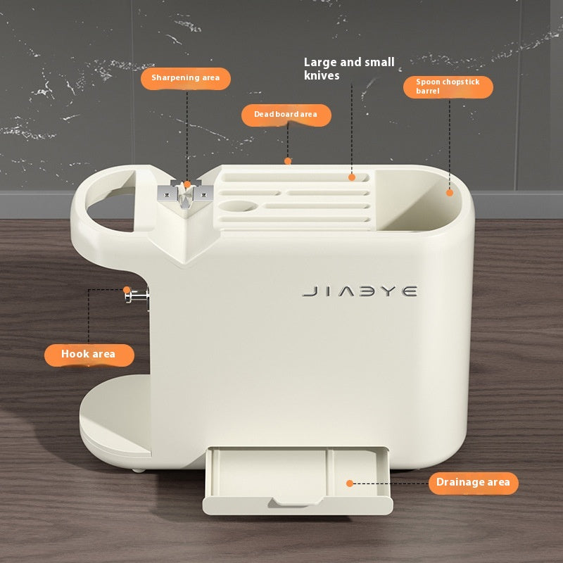 Green Multifunctional Kitchen Knife Rack - Storage Organizer with Built-in Knife Sharpener, for Knives, Chopsticks, Cutting Boards, and Pot Lids-2