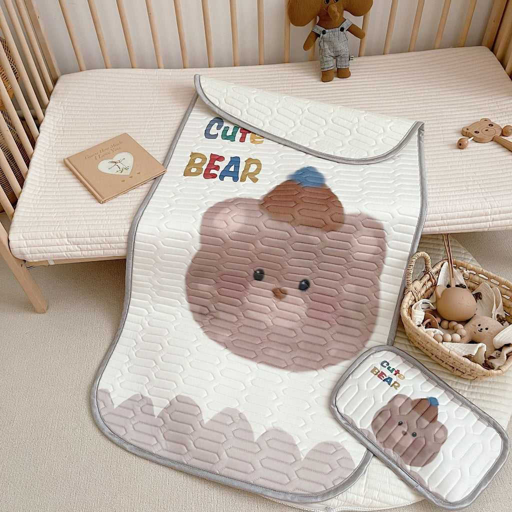 NNEDSZ Cute Bear Pattern 2 Piece Set Kids Cooling Pad Set - 60x120cm Cartoon Latex Mattress Protector,  Pillow-1