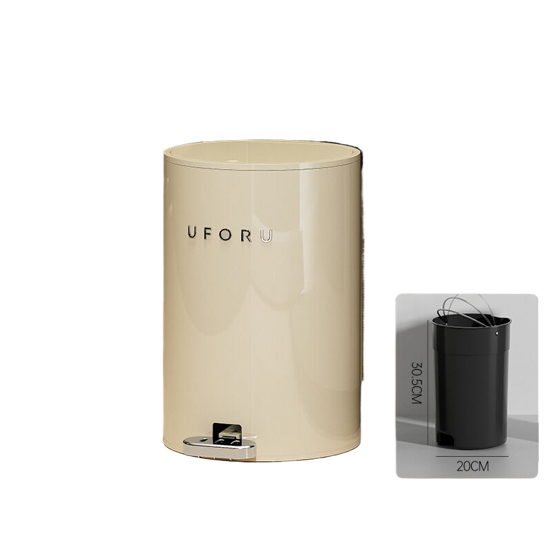 Cream White Double Open Trash Can – 12L Stainless Steel Round Bin