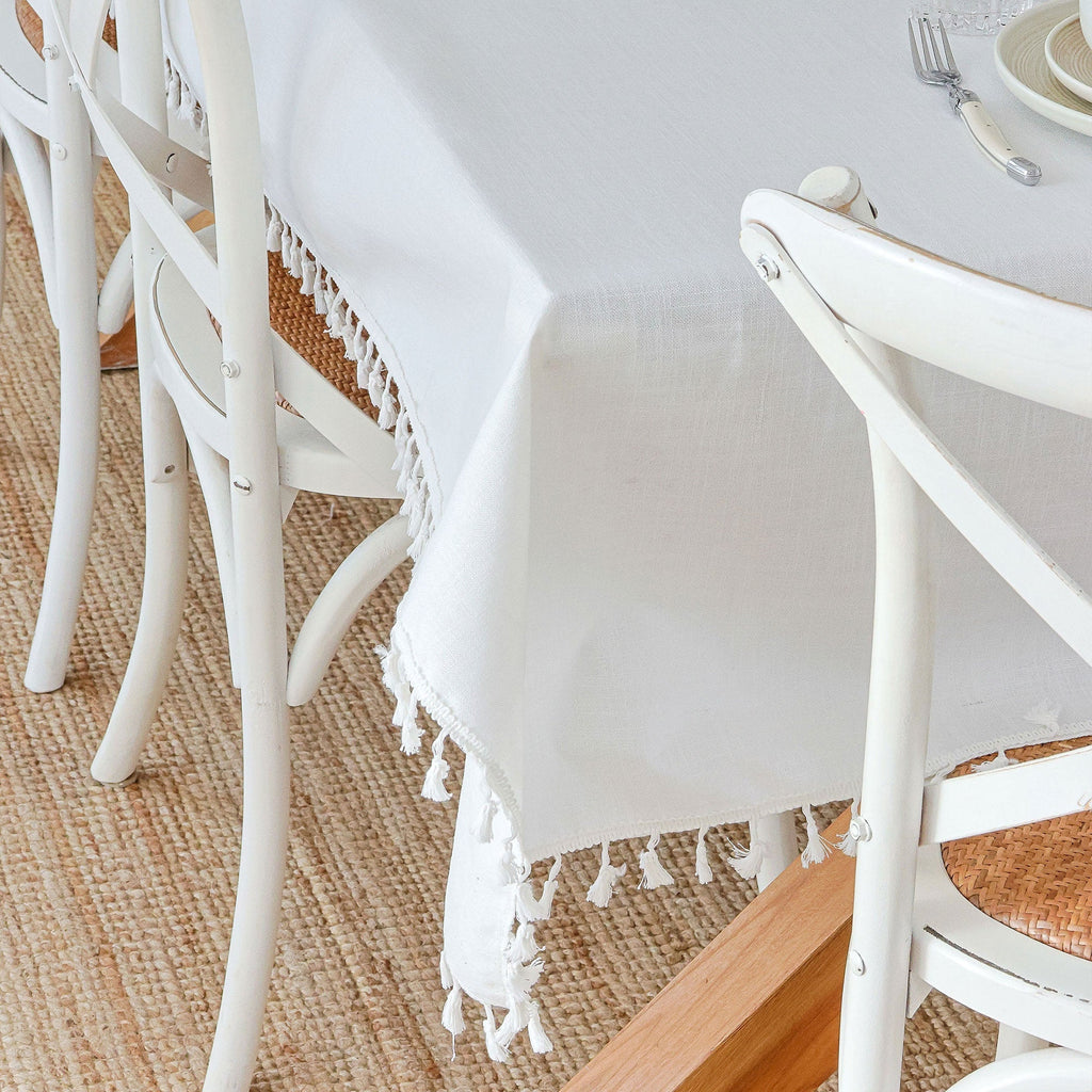 Water-Repellent Tablecloth & Picnic Mat with Tassel Trim – 250x142cm Poly Linen Look