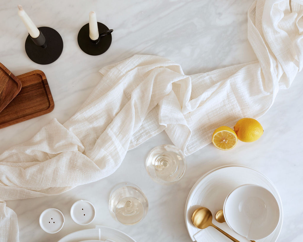 Elia 100% Cotton Gauze Table Runner – White | Eco-Friendly Modern Table Décor