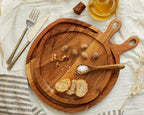Alma Natural Acacia Wood Round Serving Board Set with Spoon – 2-Piece Handcrafted Charcuterie Boards