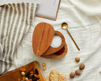 Acacia Wood Seasoning Pot with Lid – Double Compartment Spice Storage