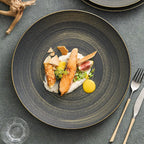 GOSEUNG Luxury Black & Gold Ceramic Dinner Plate Wujin Sand Matte Fine Dining Tableware