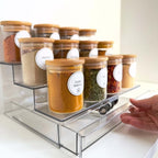 Acrylic Spice Rack with Drawer & 12 Bamboo Jars – Modern Kitchen Organizer (200ml Each)