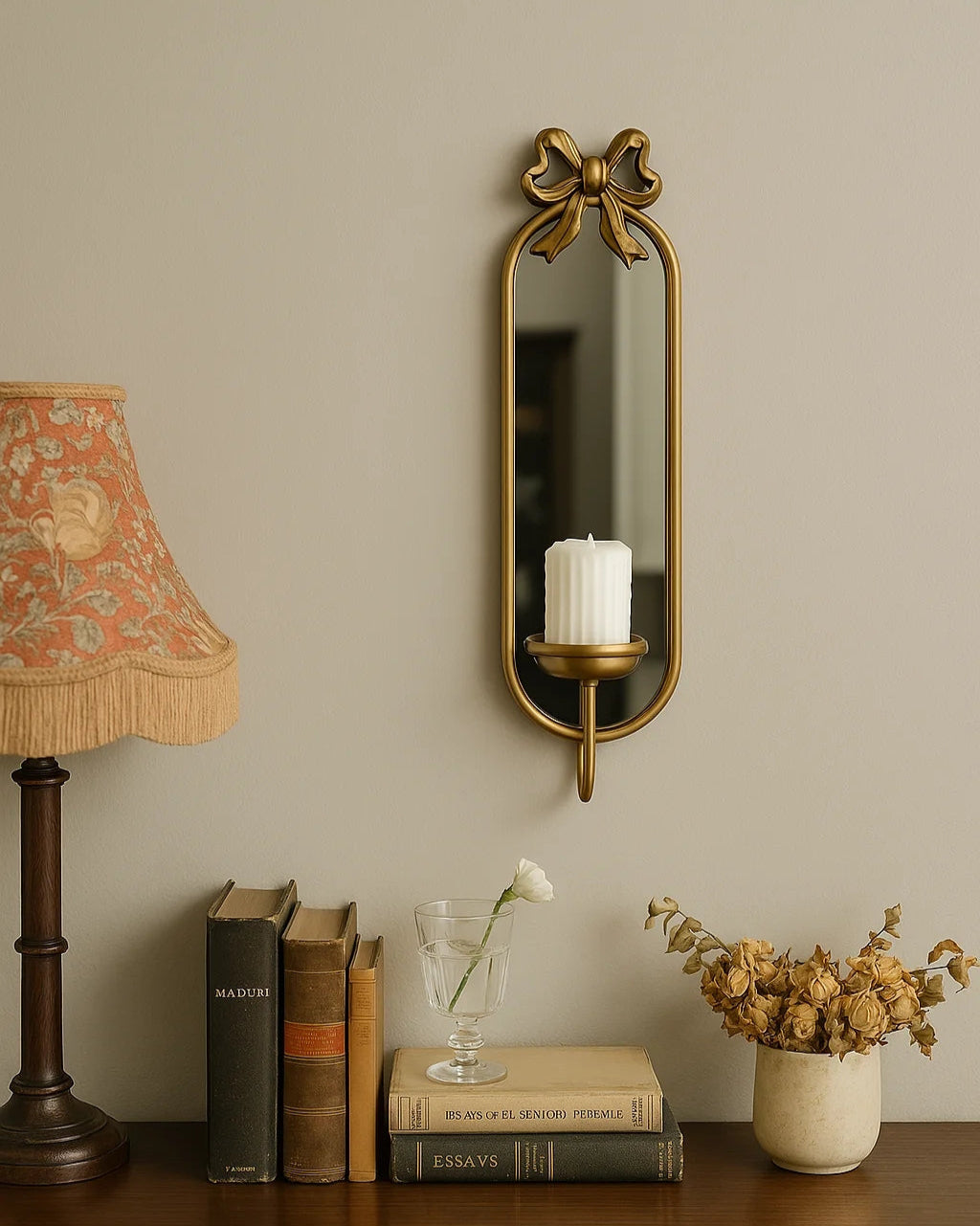 Vintage Wall Mirror with Candle Holder – Antique Iron Design | Elegant Home Décor