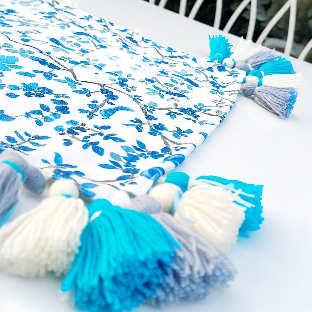 Blue Chinoiserie Linen Table Runner – Timeless Elegance for Your Table