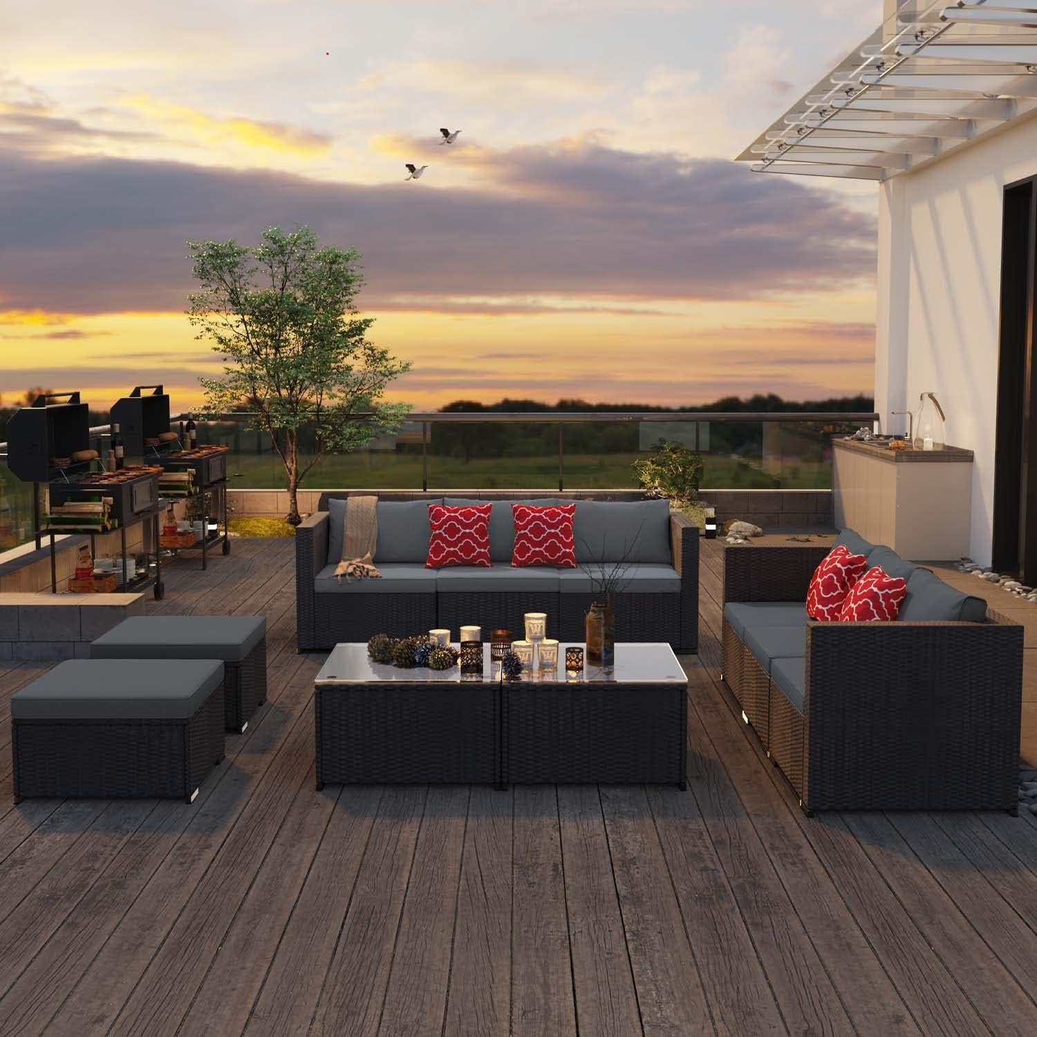 Luxury All-Weather Outdoor Patio Sofa Set – Handwoven PE Wicker Sectional with Coffee Table