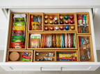 Bamboo trays organizing pantry items