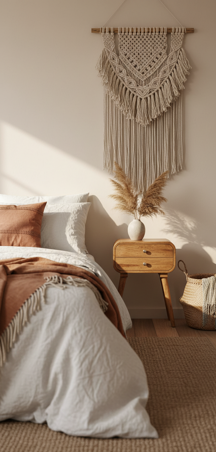 Boho bedroom with macrame