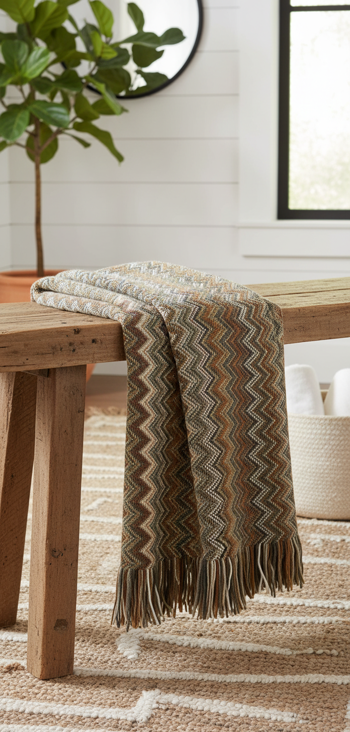 Chevron throw on bench