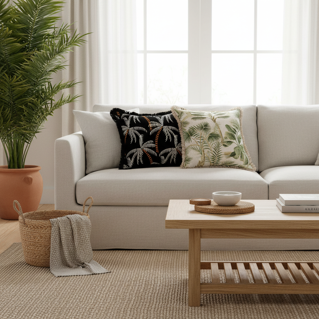 Coastal Fringe Cushion in living room