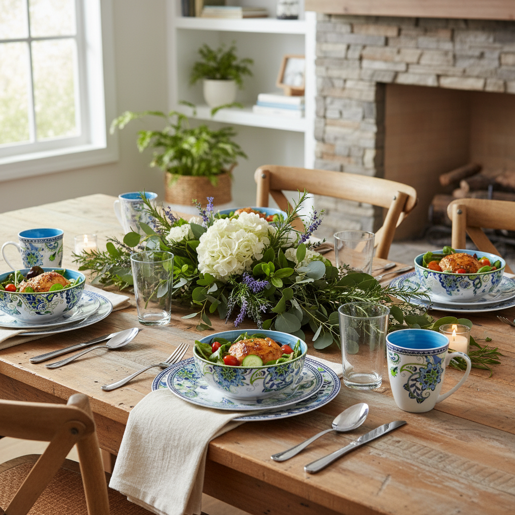 Cozy dinner table with botanicals