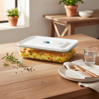 Dining table with prepared dish