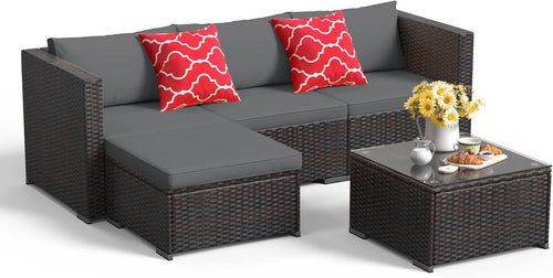 Luxury All-Weather Outdoor Patio Sofa Set – Handwoven PE Wicker Sectional with Coffee Table
