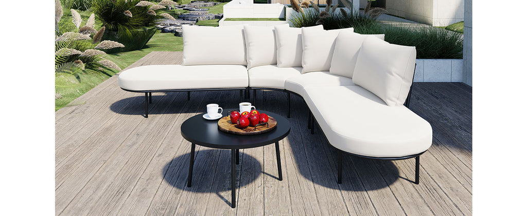 Patio Halfmaan Geboë Buitemeubelbankstel met Koffietafel,