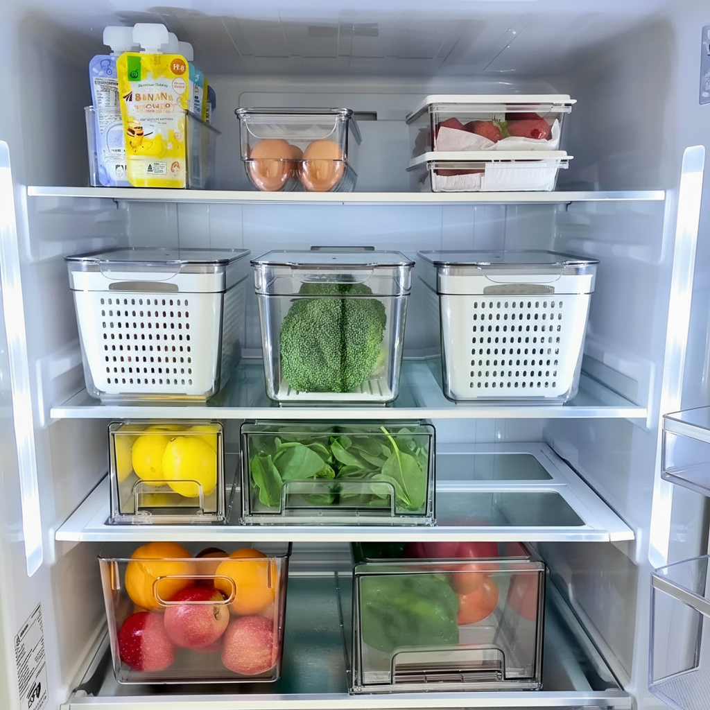 Egg organizer with lid in fridge