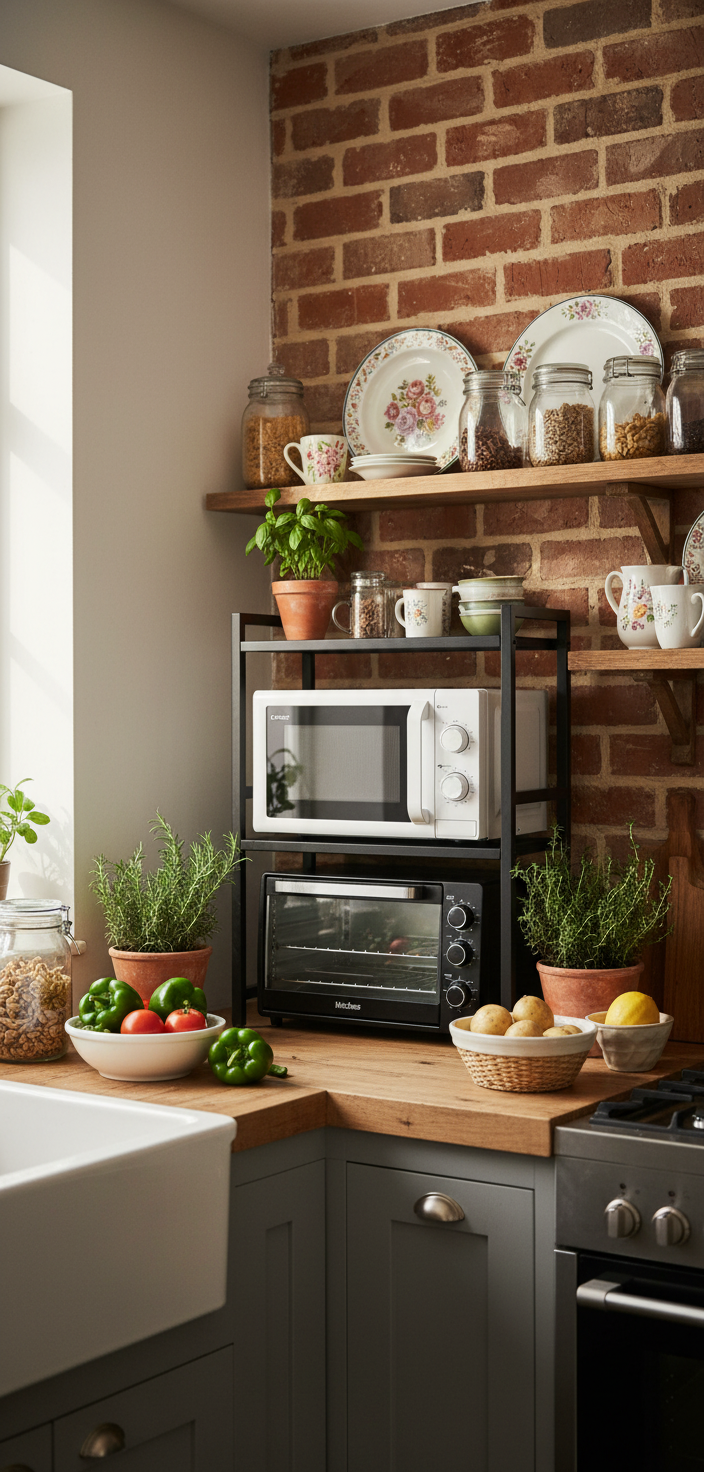 Exposed brick kitchen