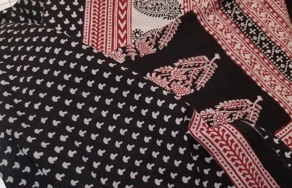 Red & Black Intricate Hand Block Printed Cotton Fabric – Artisan Crafted in India