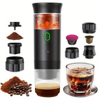 Portable USB Coffee Maker – Hot & Cold Espresso Machine, Rechargeable, Ground Coffee & Capsule Compatible