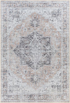 Machine Washable Chenille Rug – Traditional Flatweave Area Rug in Beige & Charcoal, Soft & Durable