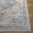 Machine Washable Chenille Rug – Traditional Flatweave Area Rug in Beige & Charcoal, Soft & Durable