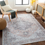 Machine Washable Chenille Rug – Traditional Flatweave Area Rug in Beige & Charcoal, Soft & Durable