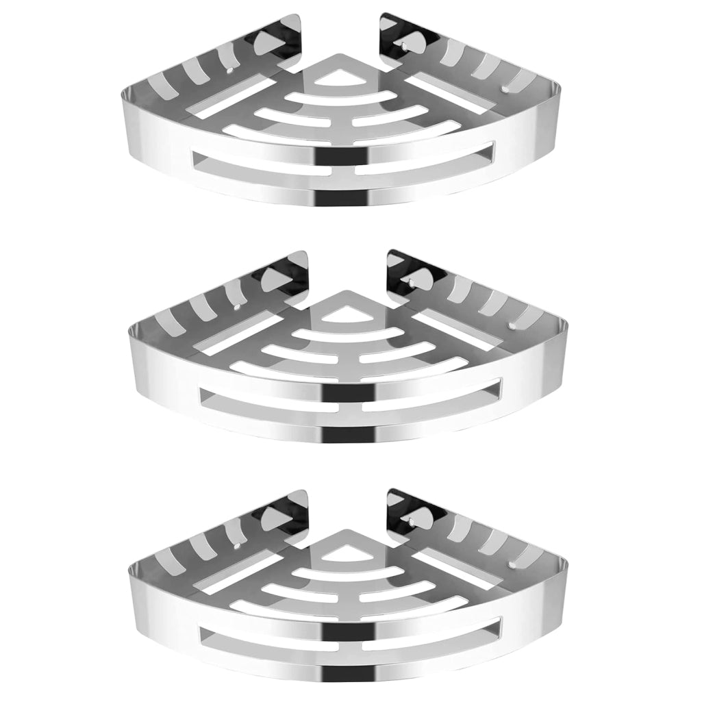 FOSSA Bathroom Shelf, Rustproof Corner Shower Caddy for Bathroom Kitchen Organizer, 304 Stainless Steel (Triangle,3 Packs) (Chrome)-0