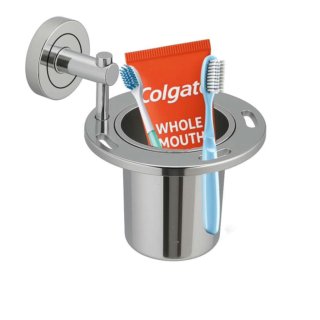 Fossa Brush Holder – Stainless Steel Wall Mounted Tumbler & Toothbrush Holder for Bathroom | Rustproof Organizer & Bathroom Accessories Set | Silver Chrome Finish-0