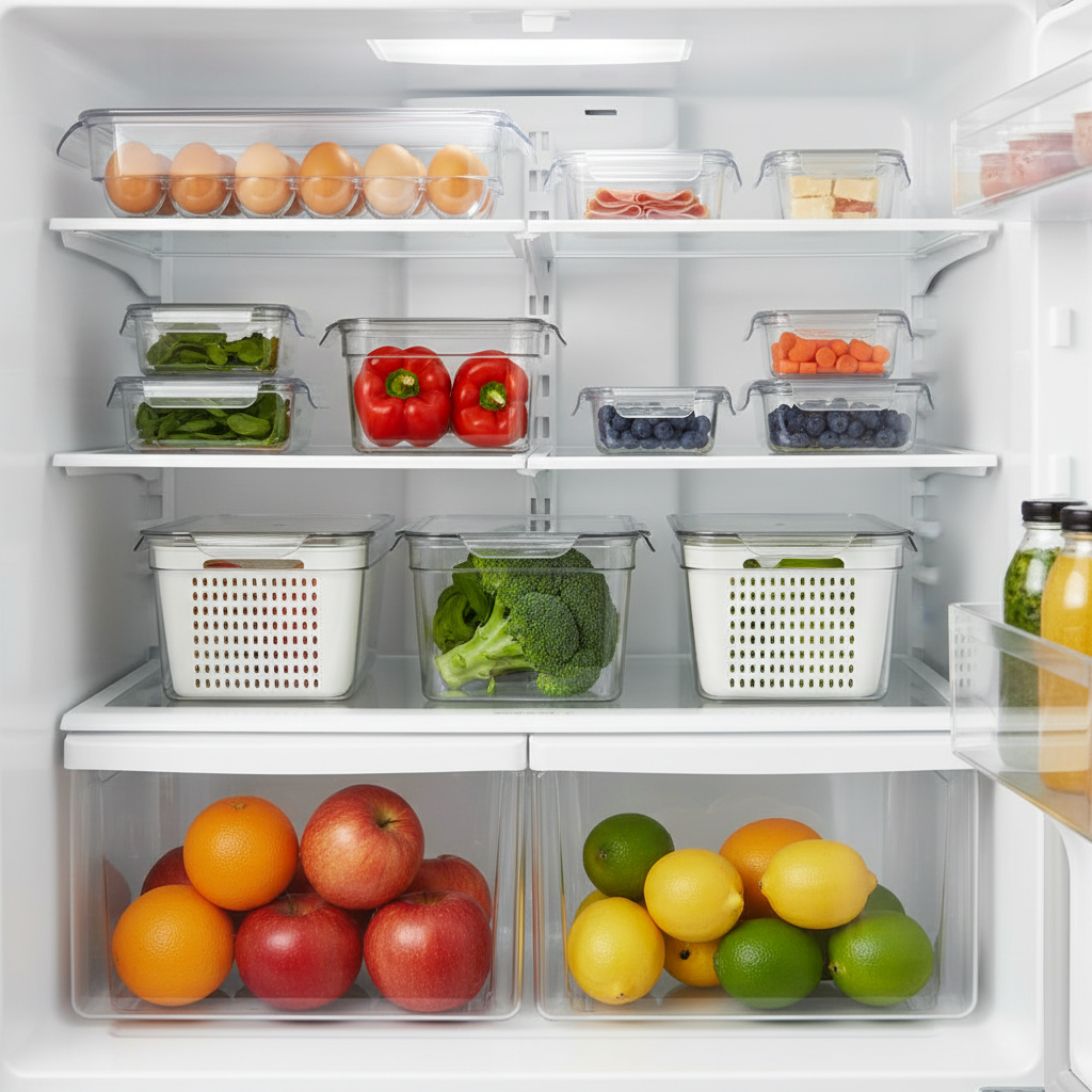 Full 13-piece set organized in fridge