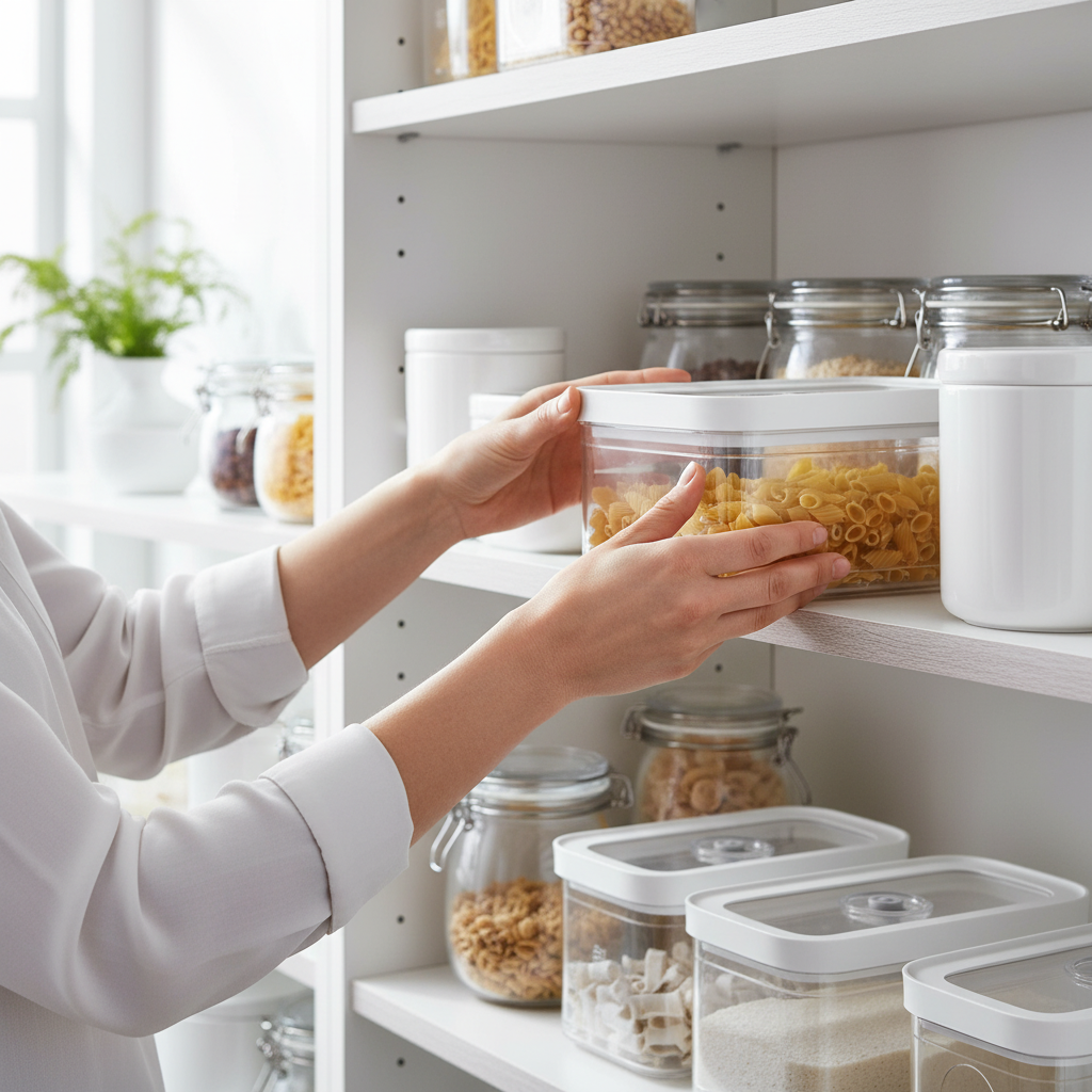 Hands organizing pantry