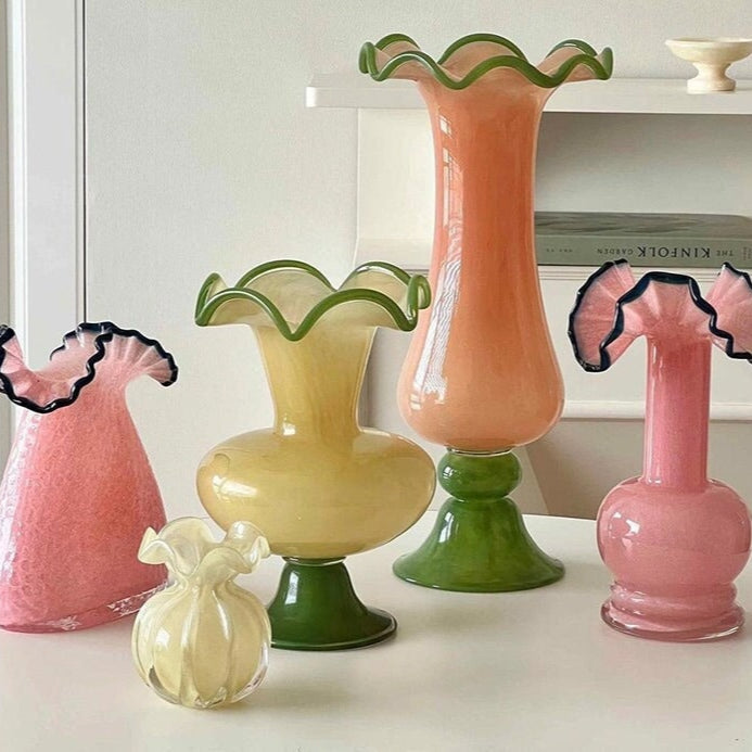 French Country Retro Glass Vase – Elegant Vintage-Inspired Home Décor